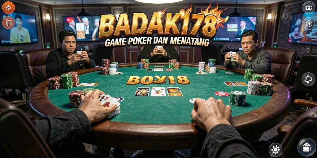 Screenshot utama BADAK178 menampilkan suasana permainan Poker yang seru.