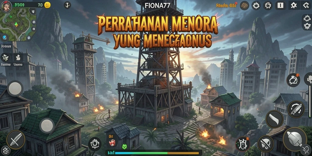 Tampilan gameplay FIONA77 yang menegangkan dalam pertahanan menara.