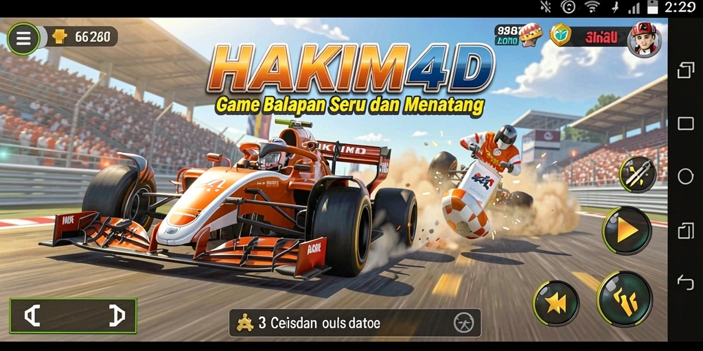 Gameplay HAKIM4D yang mendebarkan di lintasan balapan.