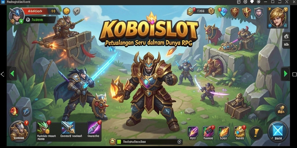 Screenshot KOBOISLOT menampilkan pertarungan epik di dunia RPG.