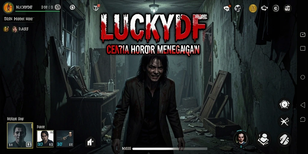 Tampilan gameplay <strong>LUCKYDF</strong> yang menegangkan dengan suasana horor yang kental.