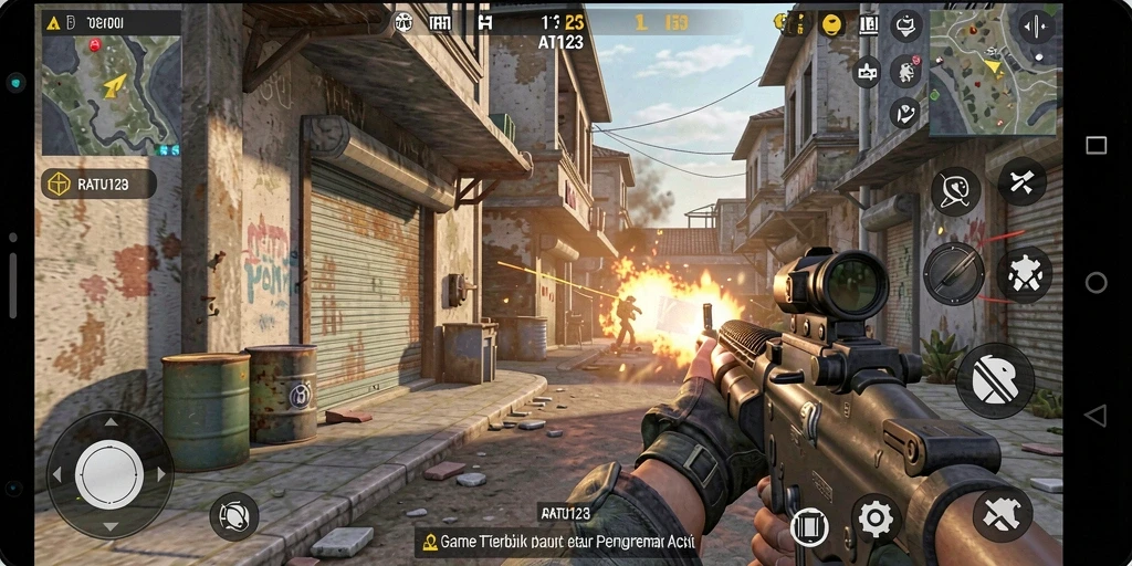 Tampilan gameplay mendebarkan dari RATU123 yang penuh aksi.