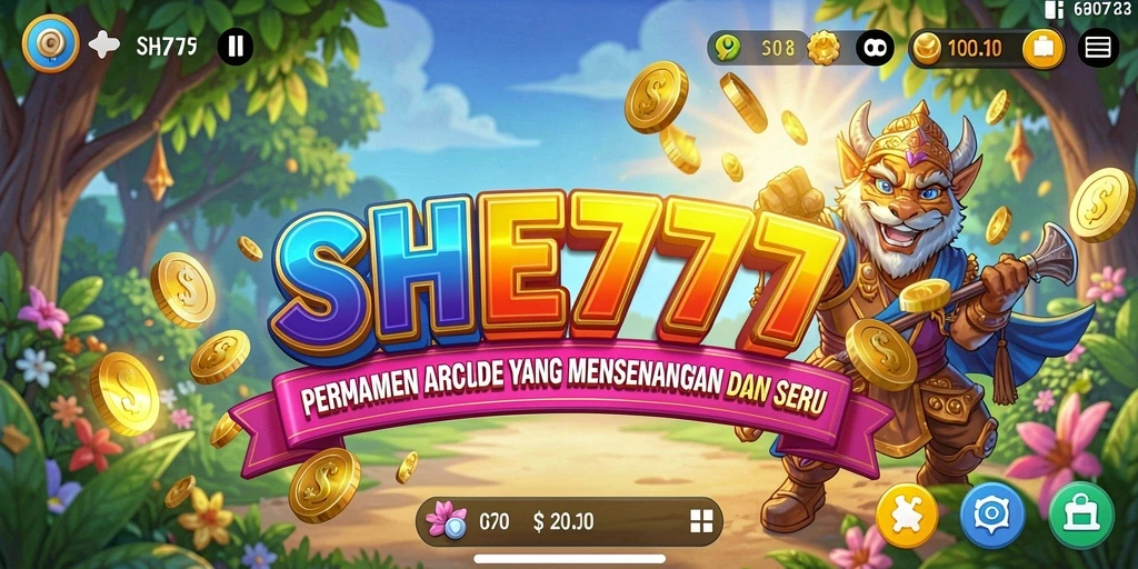 Tampilan gameplay seru dari SHE777 dengan aksi arcade yang cepat.