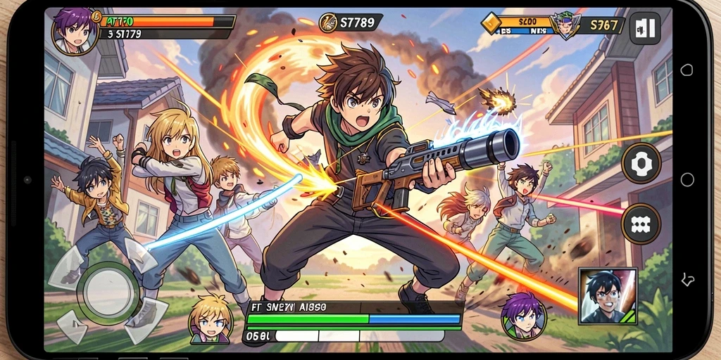 Screenshot ST789 menunjukkan pertarungan seru antara karakter Anime.