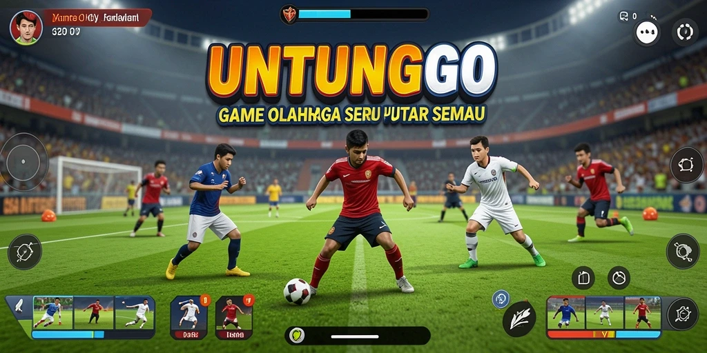 Tampilan gameplay yang seru dalam UNTUNGGO saat bersaing di arena olahraga.